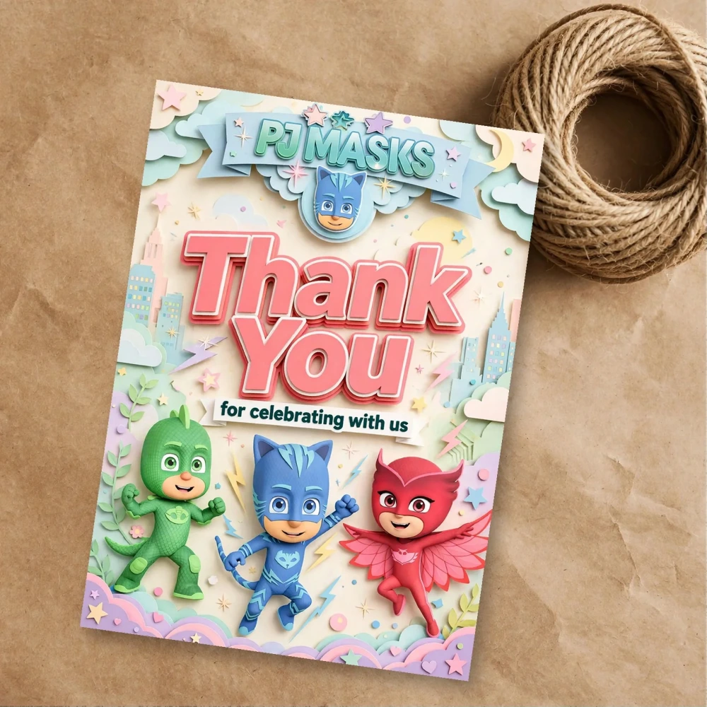 Pj Masks Theme Thank You Cards Birthday Party Supplies (PACK OF 30) - 300 GSM Matte Fine Art Cardstock (2.5 x 3.5 Inch)