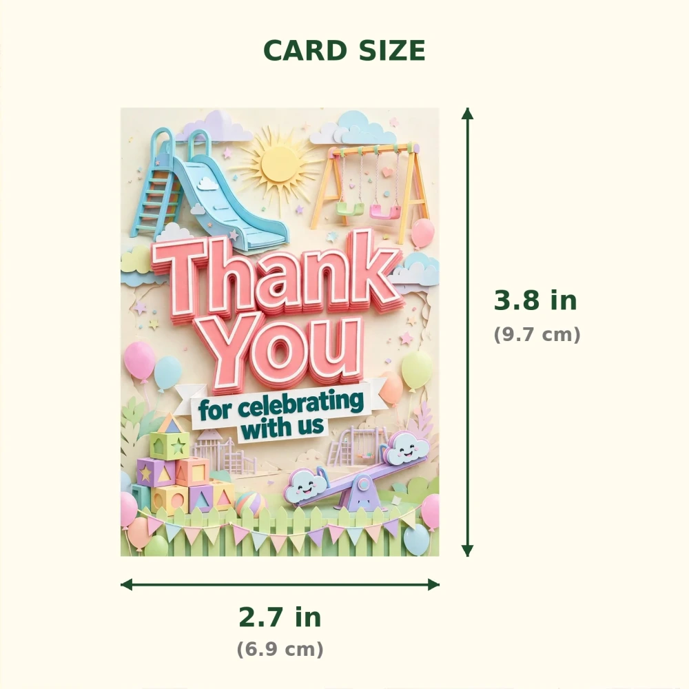 Playground Theme Thank You Cards Birthday Party Supplies (PACK OF 30) - 300 GSM Matte Fine Art Cardstock (2.5 x 3.5 Inch) - Premium Party Decor Supply by Party Decor Mall - View 2