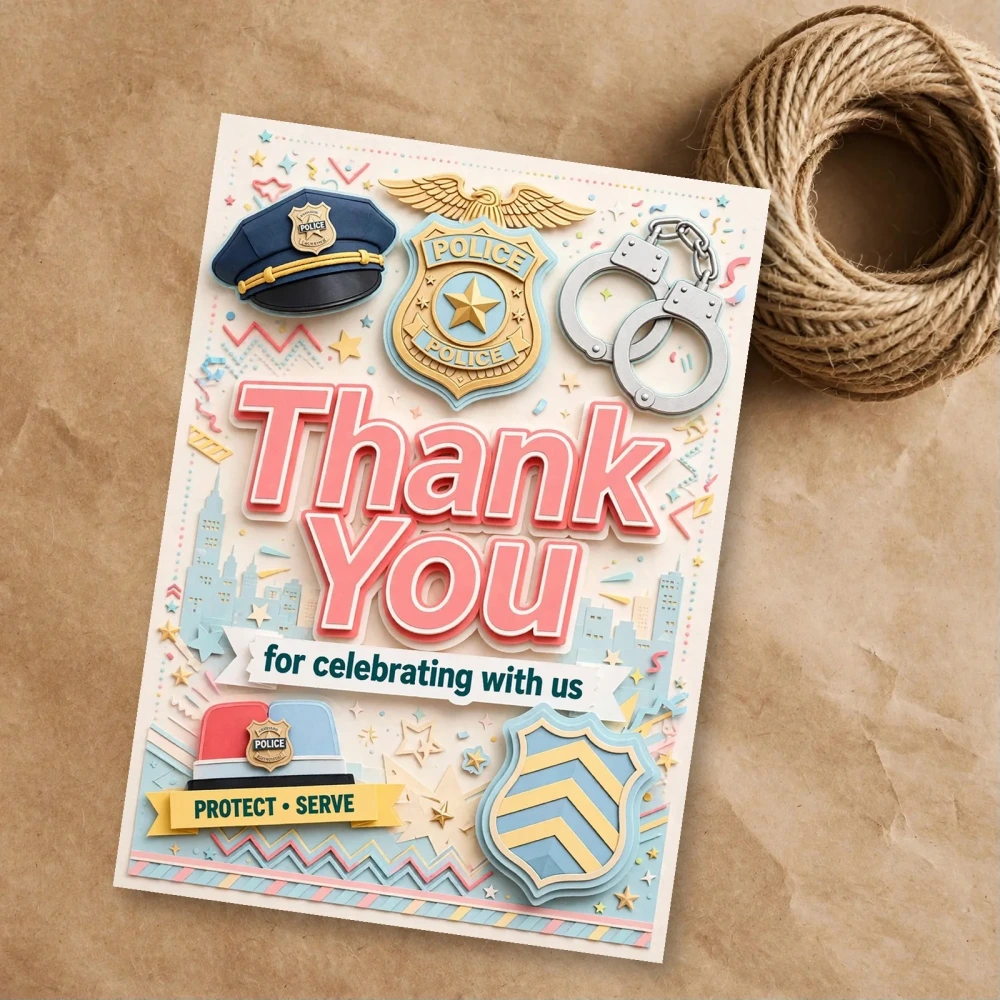 Police Theme Thank You Cards Birthday Party Supplies (PACK OF 30) - 300 GSM Matte Fine Art Cardstock (2.5 x 3.5 Inch)