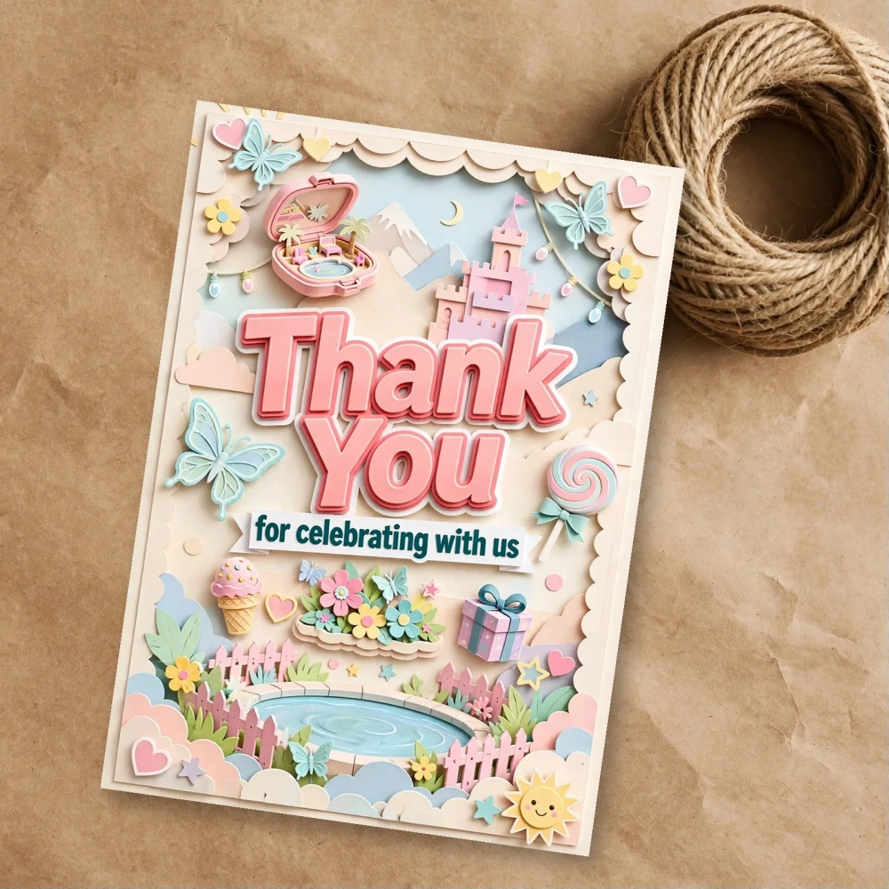 Polly Pocket Theme Thank You Cards Birthday Party Supplies (PACK OF 30) - 300 GSM Matte Fine Art Cardstock (2.5 x 3.5 Inch) - Premium Party Decor Supply by Party Decor Mall - View 1