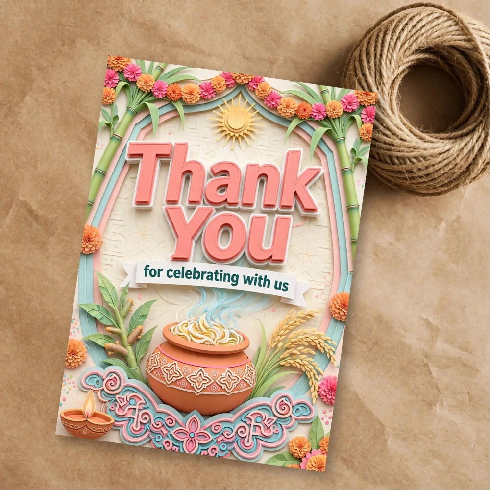 Pongal Theme Thank You Cards Birthday Party Supplies (PACK OF 30) - 300 GSM Matte Fine Art Cardstock (2.5 x 3.5 Inch) - Premium Party Decor Supply by Party Decor Mall - View 1