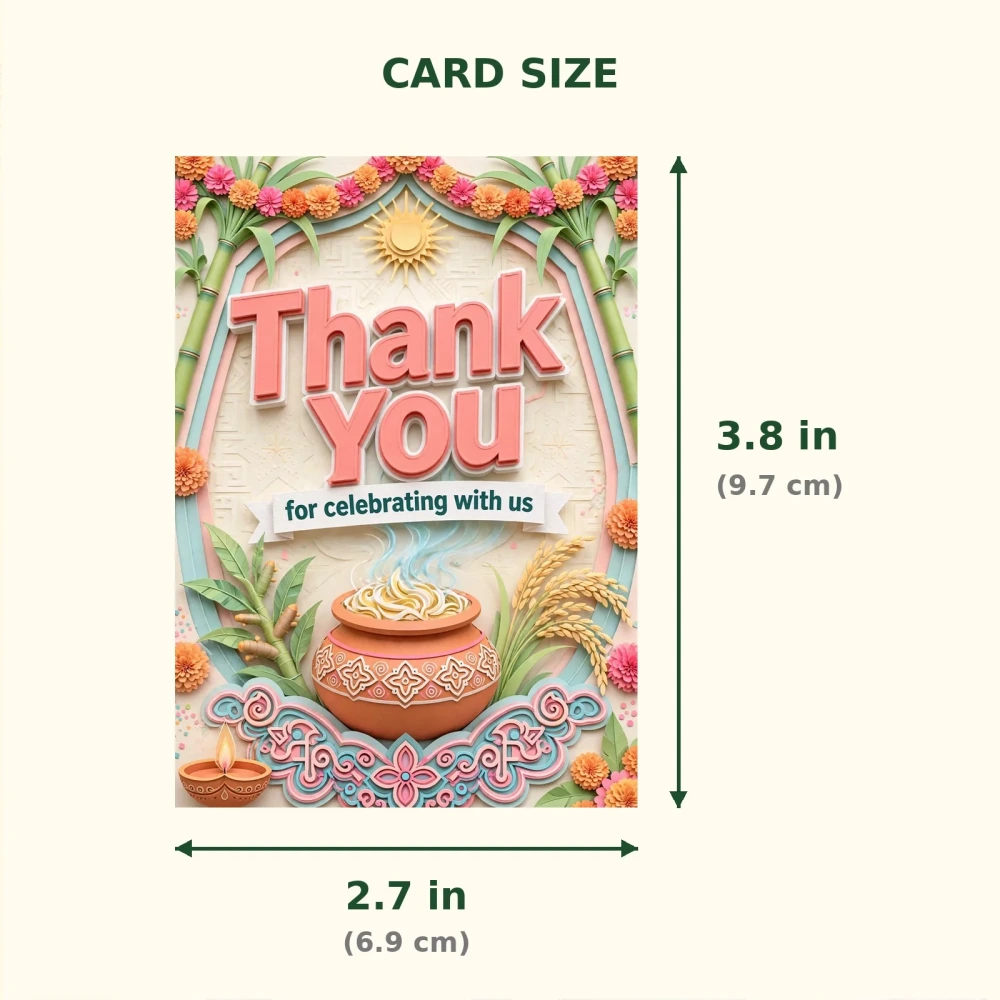 Pongal Theme Thank You Cards Birthday Party Supplies (PACK OF 30) - 300 GSM Matte Fine Art Cardstock (2.5 x 3.5 Inch) - Premium Party Decor Supply by Party Decor Mall - View 2