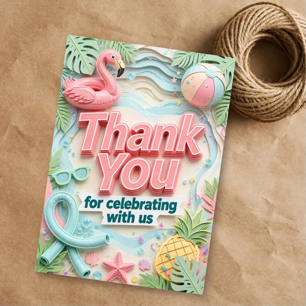 Pool Party Theme Thank You Cards Birthday Party Supplies (PACK OF 30) - 300 GSM Matte Fine Art Cardstock (2.5 x 3.5 Inch) - Premium Party Decor Supply by Party Decor Mall - View 1