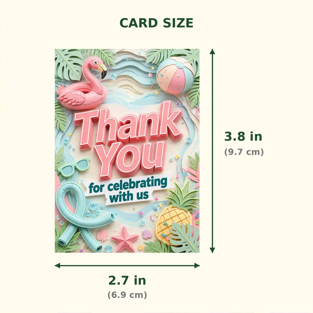 Pool Party Theme Thank You Cards Birthday Party Supplies (PACK OF 30) - 300 GSM Matte Fine Art Cardstock (2.5 x 3.5 Inch) - Premium Party Decor Supply by Party Decor Mall - View 2