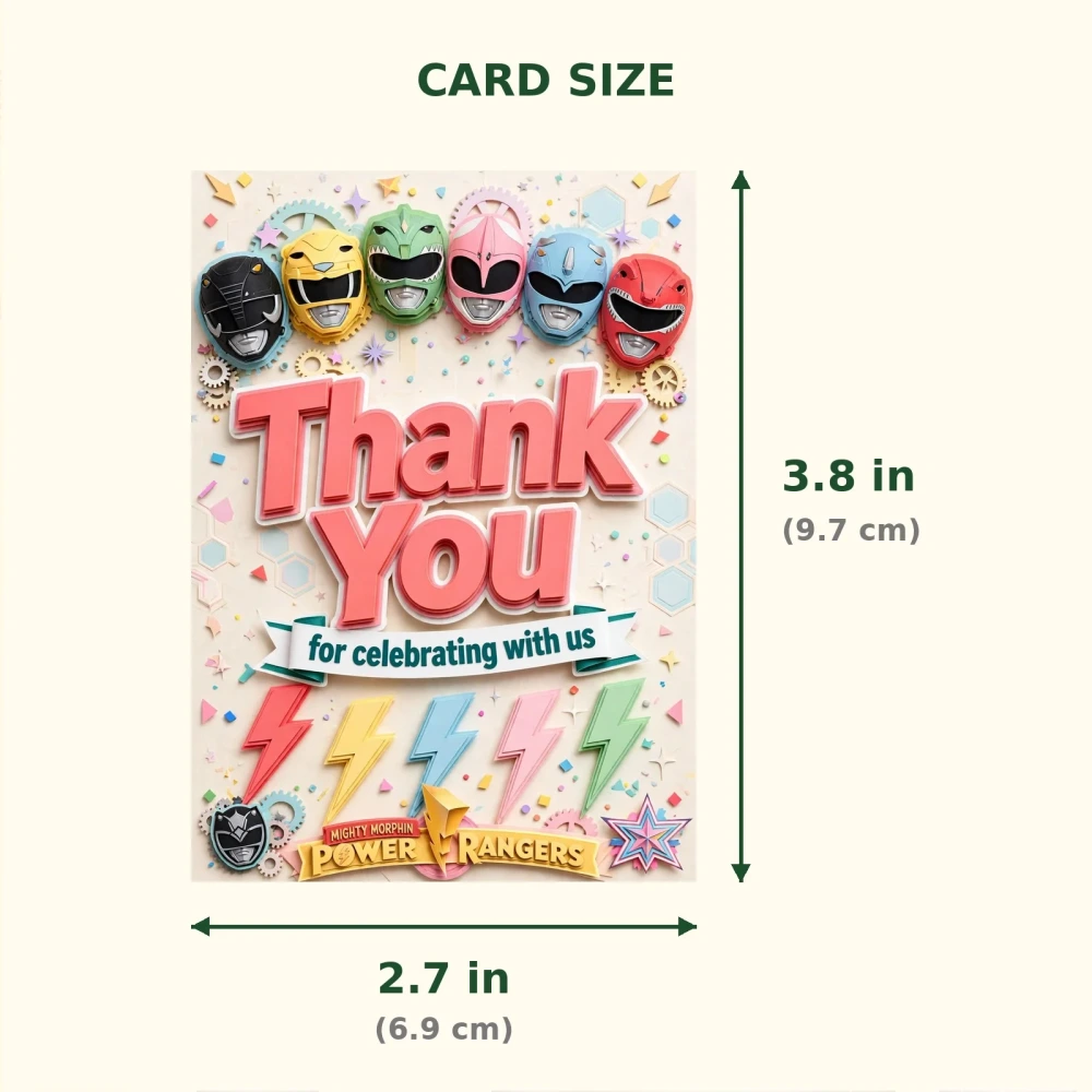 Power Rangers Theme Thank You Cards Birthday Party Supplies (PACK OF 30) - 300 GSM Matte Fine Art Cardstock (2.5 x 3.5 Inch) - Premium Party Decor Supply by Party Decor Mall - View 2