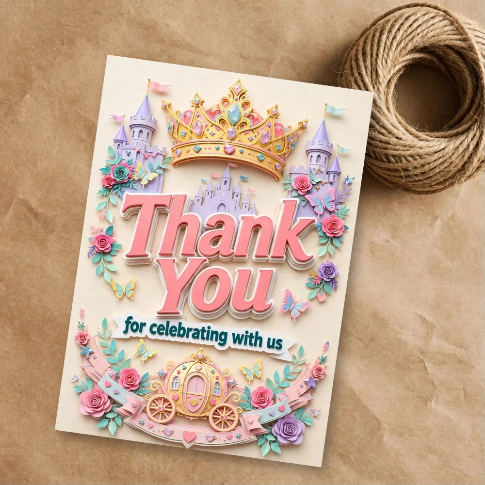 Princess Theme Thank You Cards Birthday Party Supplies (PACK OF 30) - 300 GSM Matte Fine Art Cardstock (2.5 x 3.5 Inch)