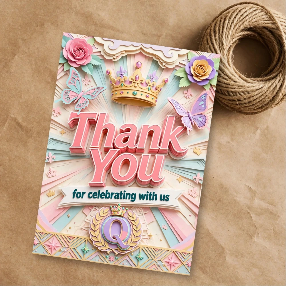 Queen Theme Thank You Cards Birthday Party Supplies (PACK OF 30) - 300 GSM Matte Fine Art Cardstock (2.5 x 3.5 Inch)