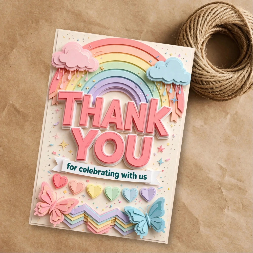 Rainbow Theme Thank You Cards Birthday Party Supplies (PACK OF 30) - 300 GSM Matte Fine Art Cardstock (2.5 x 3.5 Inch) - Premium Party Decor Supply by Party Decor Mall - View 1