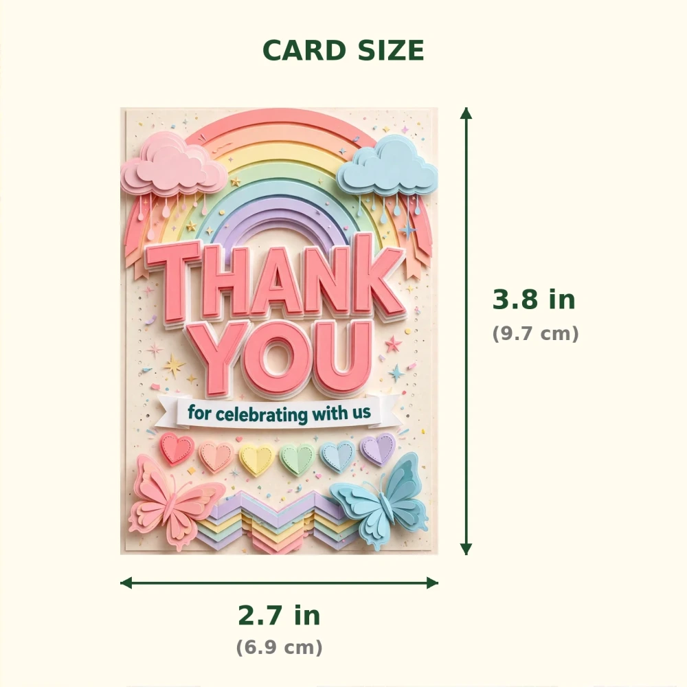 Rainbow Theme Thank You Cards Birthday Party Supplies (PACK OF 30) - 300 GSM Matte Fine Art Cardstock (2.5 x 3.5 Inch) - Premium Party Decor Supply by Party Decor Mall - View 2