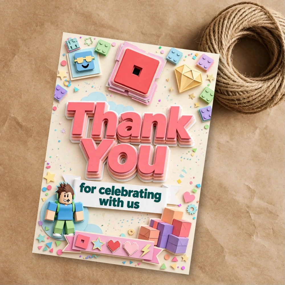 Roblox Theme Thank You Cards Birthday Party Supplies (PACK OF 30) - 300 GSM Matte Fine Art Cardstock (2.5 x 3.5 Inch) - Premium Party Decor Supply by Party Decor Mall - View 1