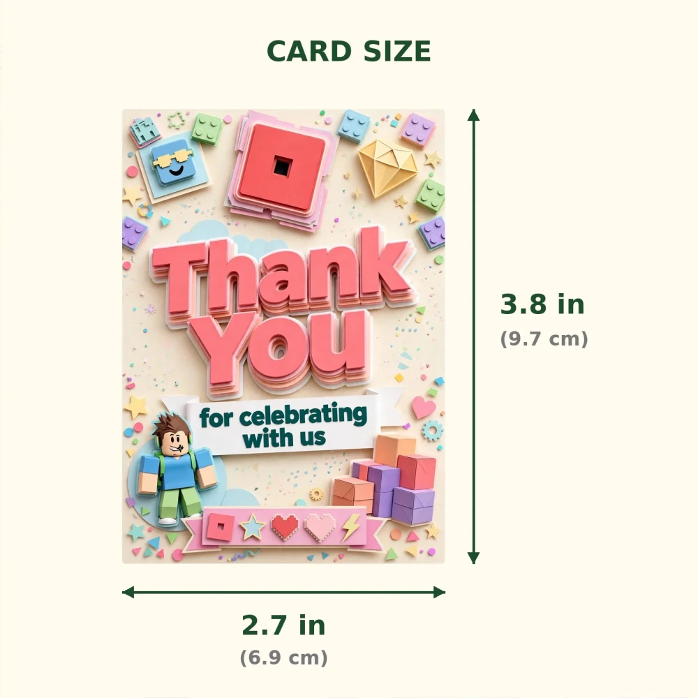 Roblox Theme Thank You Cards Birthday Party Supplies (PACK OF 30) - 300 GSM Matte Fine Art Cardstock (2.5 x 3.5 Inch) - Premium Party Decor Supply by Party Decor Mall - View 2