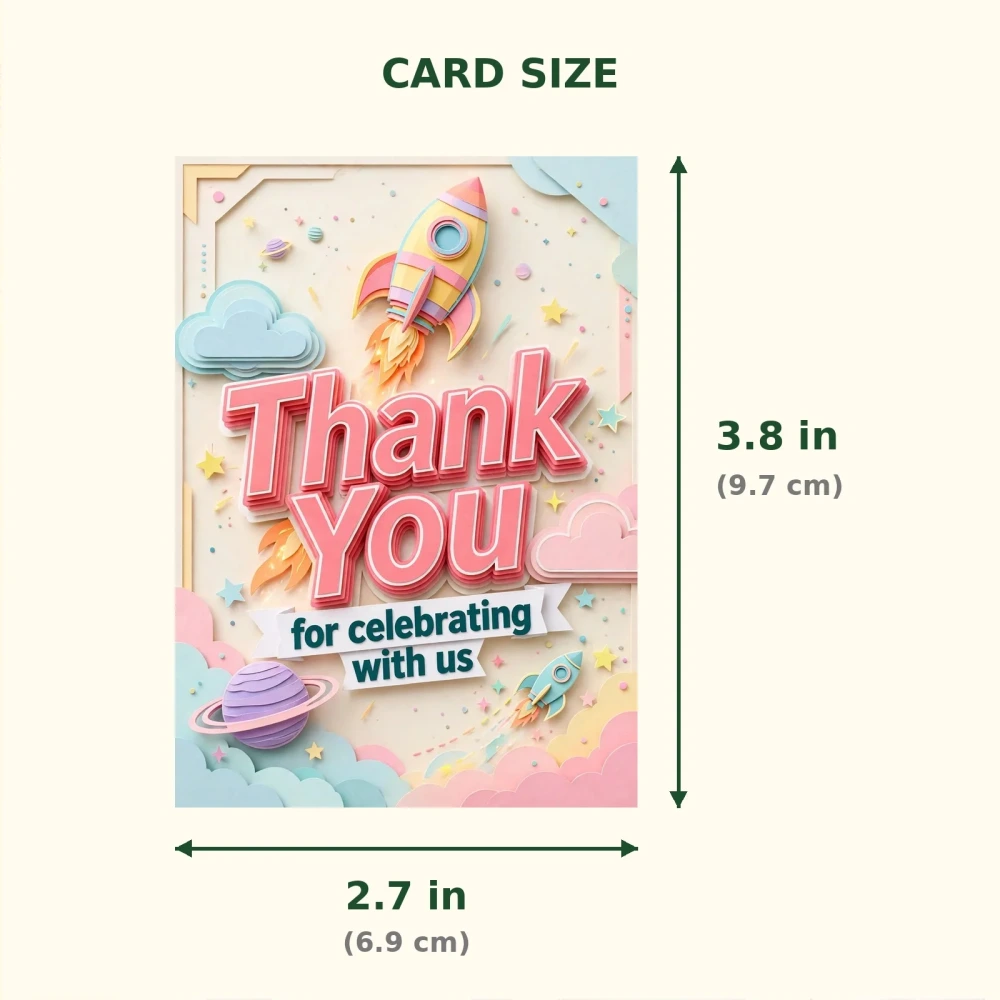 Rocket Theme Thank You Cards Birthday Party Supplies (PACK OF 30) - 300 GSM Matte Fine Art Cardstock (2.5 x 3.5 Inch) - Premium Party Decor Supply by Party Decor Mall - View 2