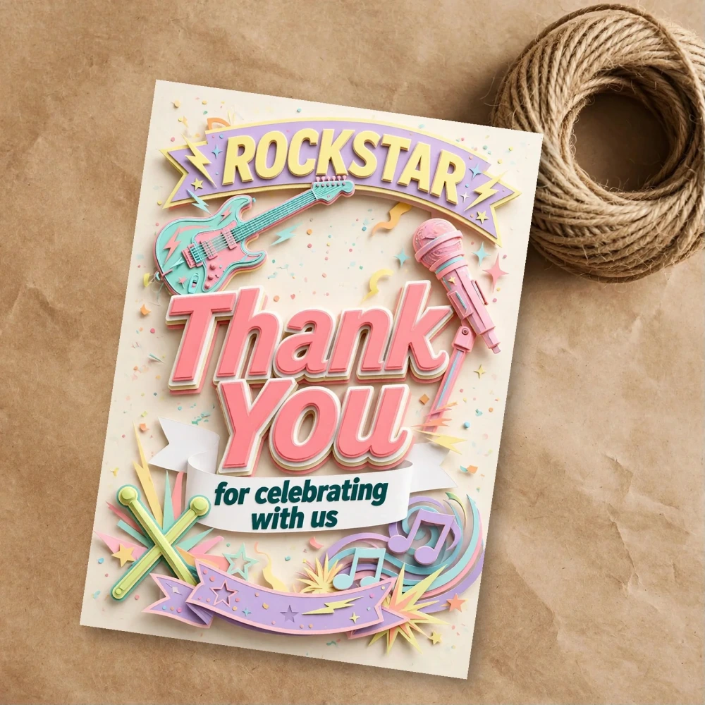 Rockstar Theme Thank You Cards Birthday Party Supplies (PACK OF 30) - 300 GSM Matte Fine Art Cardstock (2.5 x 3.5 Inch) - Premium Party Decor Supply by Party Decor Mall - View 1