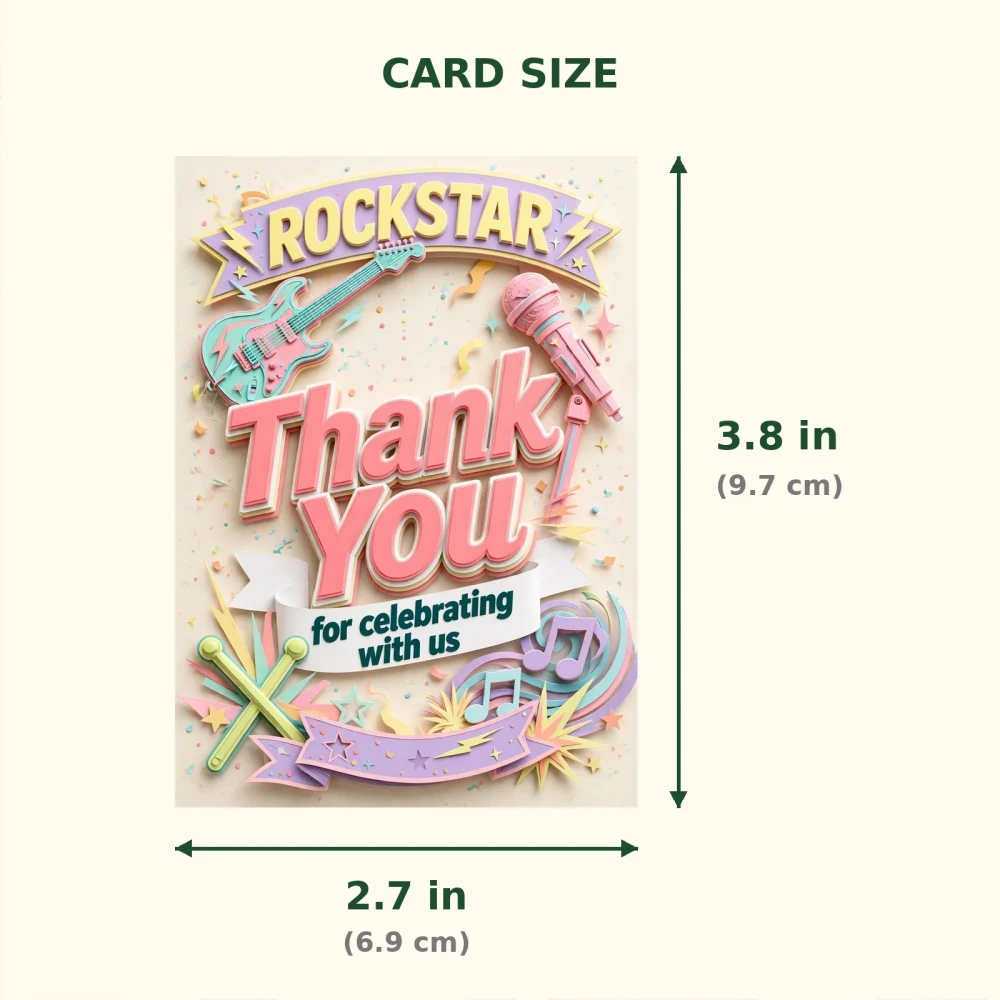 Rockstar Theme Thank You Cards Birthday Party Supplies (PACK OF 30) - 300 GSM Matte Fine Art Cardstock (2.5 x 3.5 Inch) - Premium Party Decor Supply by Party Decor Mall - View 2