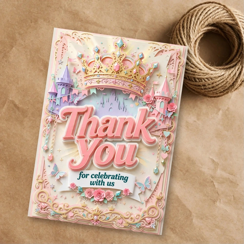 Royal Princess Theme Thank You Cards Birthday Party Supplies (PACK OF 30) - 300 GSM Matte Fine Art Cardstock (2.5 x 3.5 Inch)