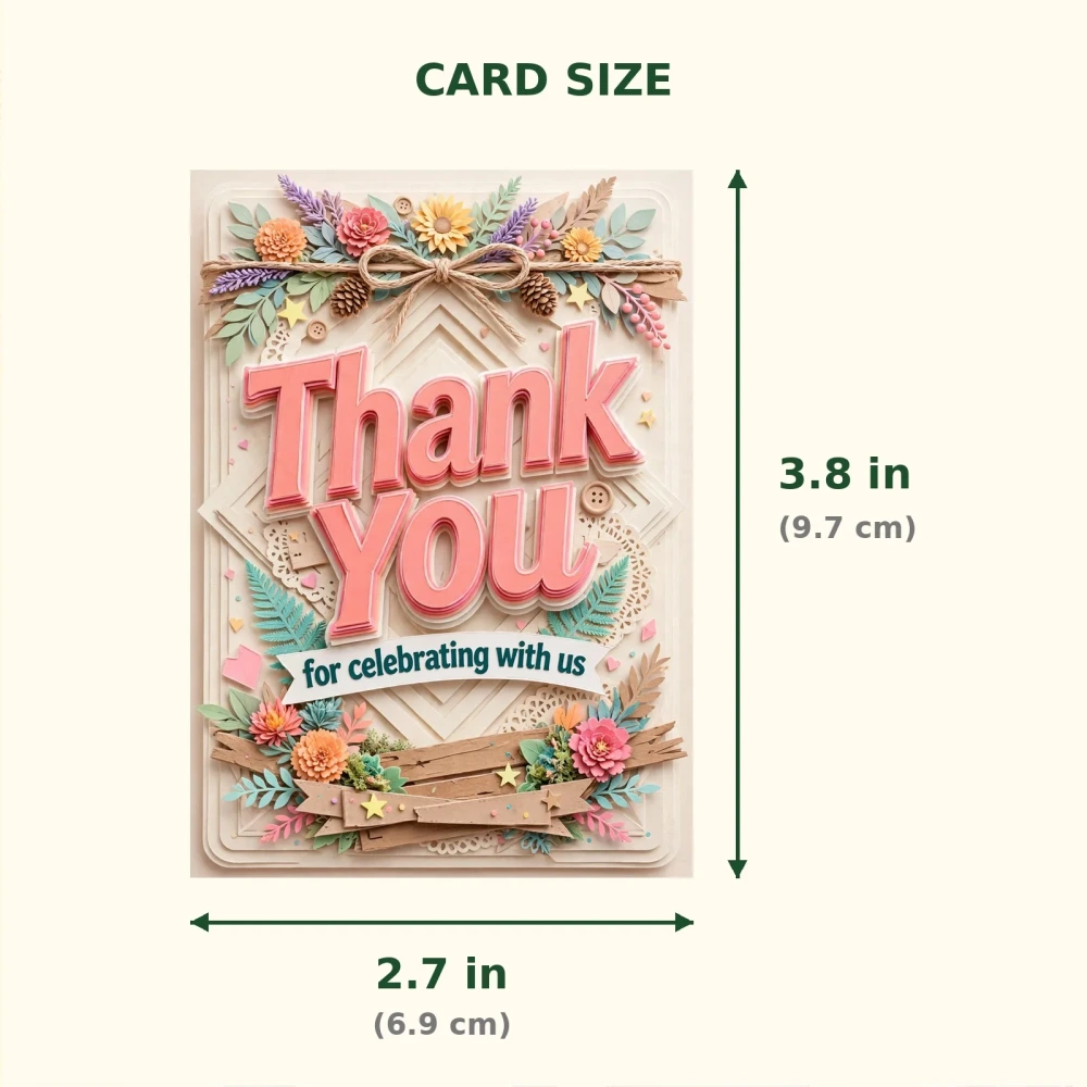 Rustic Theme Thank You Cards Birthday Party Supplies (PACK OF 30) - 300 GSM Matte Fine Art Cardstock (2.5 x 3.5 Inch) - Premium Party Decor Supply by Party Decor Mall - View 2