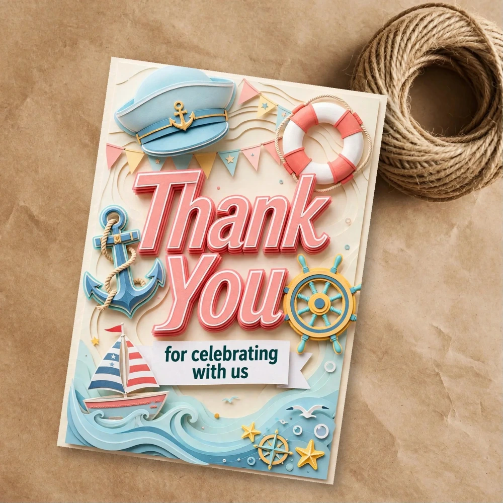 Sailor Theme Thank You Cards Birthday Party Supplies (PACK OF 30) - 300 GSM Matte Fine Art Cardstock (2.5 x 3.5 Inch) - Premium Party Decor Supply by Party Decor Mall - View 1