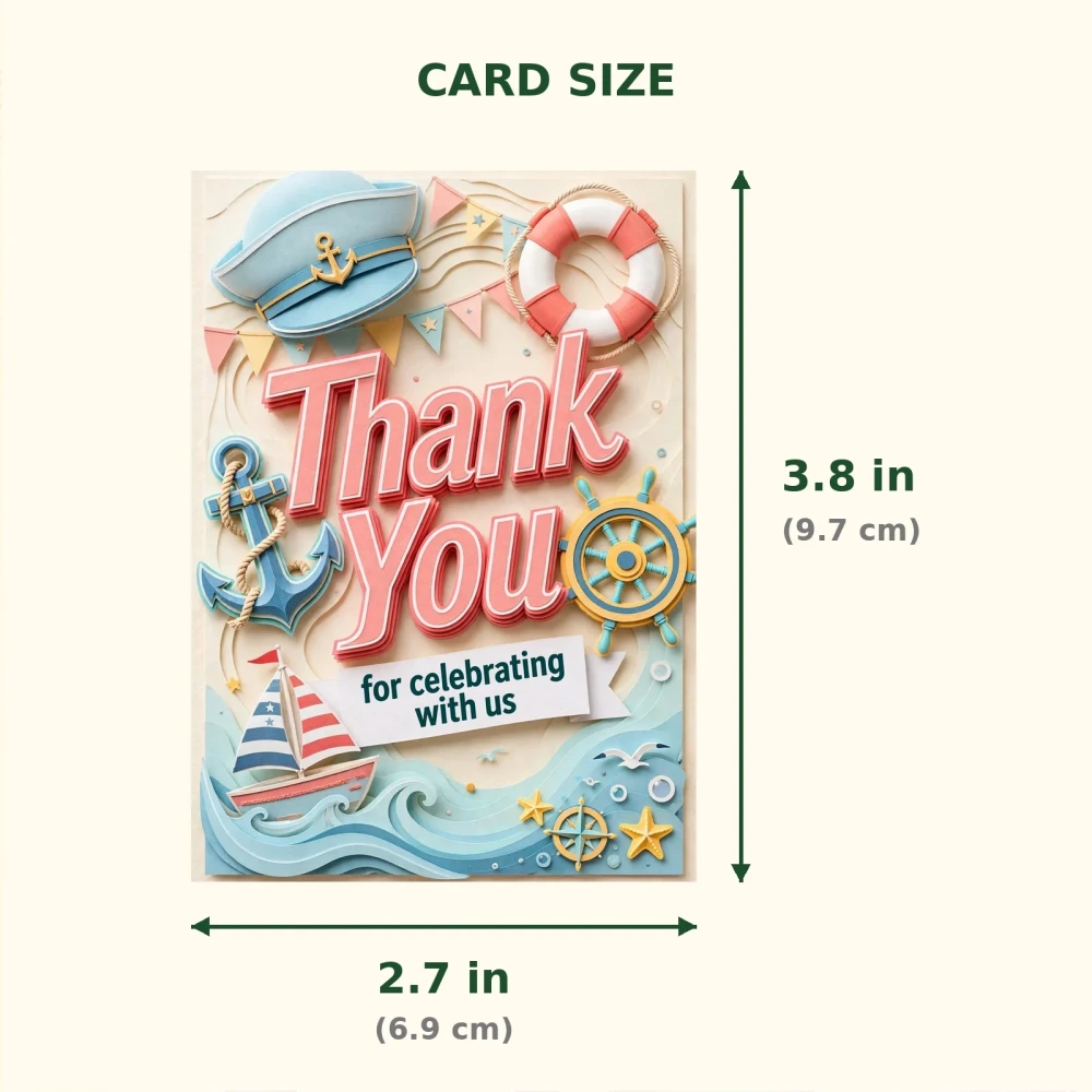 Sailor Theme Thank You Cards Birthday Party Supplies (PACK OF 30) - 300 GSM Matte Fine Art Cardstock (2.5 x 3.5 Inch) - Premium Party Decor Supply by Party Decor Mall - View 2