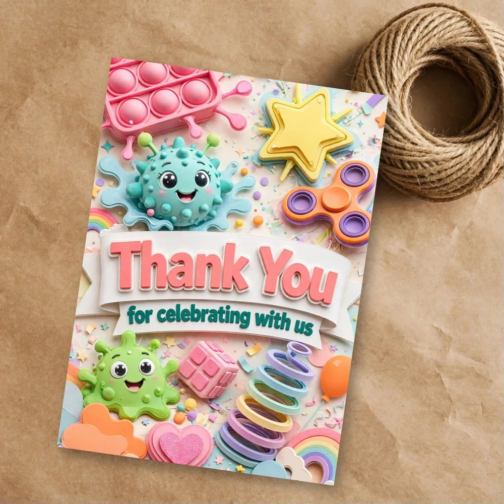 Sensory Toy Theme Thank You Cards Birthday Party Supplies (PACK OF 30) - 300 GSM Matte Fine Art Cardstock (2.5 x 3.5 Inch) - Premium Party Decor Supply by Party Decor Mall - View 1