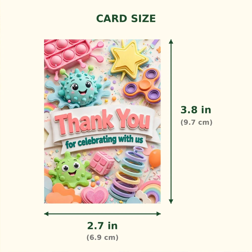 Sensory Toy Theme Thank You Cards Birthday Party Supplies (PACK OF 30) - 300 GSM Matte Fine Art Cardstock (2.5 x 3.5 Inch) - Premium Party Decor Supply by Party Decor Mall - View 2