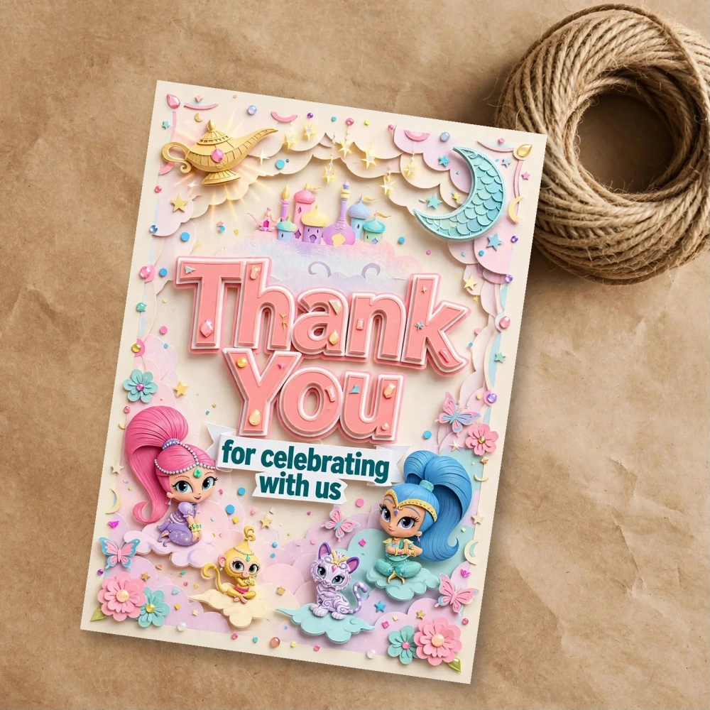 Shimmer Shine Theme Thank You Cards Birthday Party Supplies (PACK OF 30) - 300 GSM Matte Fine Art Cardstock (2.5 x 3.5 Inch) - Premium Party Decor Supply by Party Decor Mall - View 1