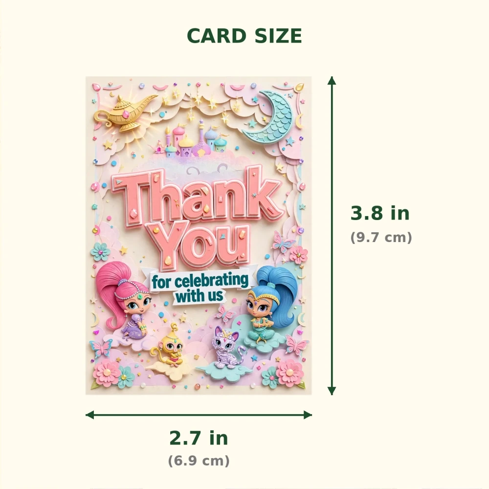 Shimmer Shine Theme Thank You Cards Birthday Party Supplies (PACK OF 30) - 300 GSM Matte Fine Art Cardstock (2.5 x 3.5 Inch) - Premium Party Decor Supply by Party Decor Mall - View 2
