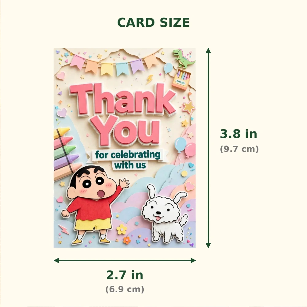 Shinchan Theme Thank You Cards Birthday Party Supplies (PACK OF 30) - 300 GSM Matte Fine Art Cardstock (2.5 x 3.5 Inch) - Premium Party Decor Supply by Party Decor Mall - View 2
