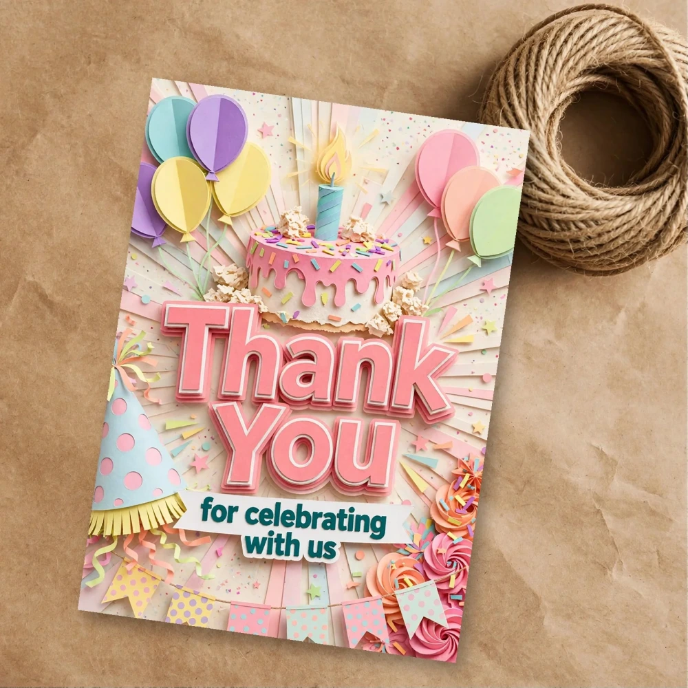 Smash Cake Theme Thank You Cards Birthday Party Supplies (PACK OF 30) - 300 GSM Matte Fine Art Cardstock (2.5 x 3.5 Inch) - Premium Party Decor Supply by Party Decor Mall - View 1