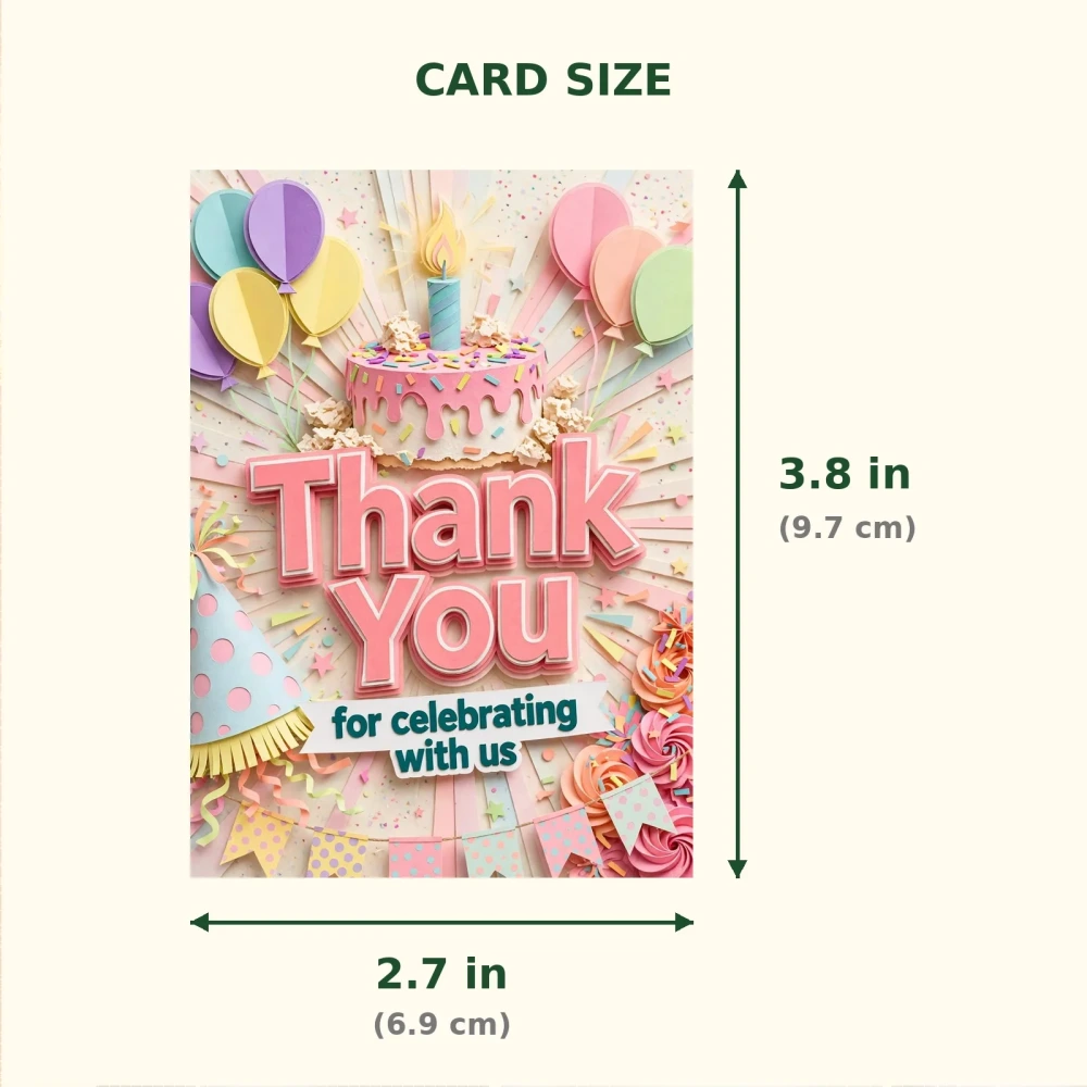 Smash Cake Theme Thank You Cards Birthday Party Supplies (PACK OF 30) - 300 GSM Matte Fine Art Cardstock (2.5 x 3.5 Inch) - Premium Party Decor Supply by Party Decor Mall - View 2