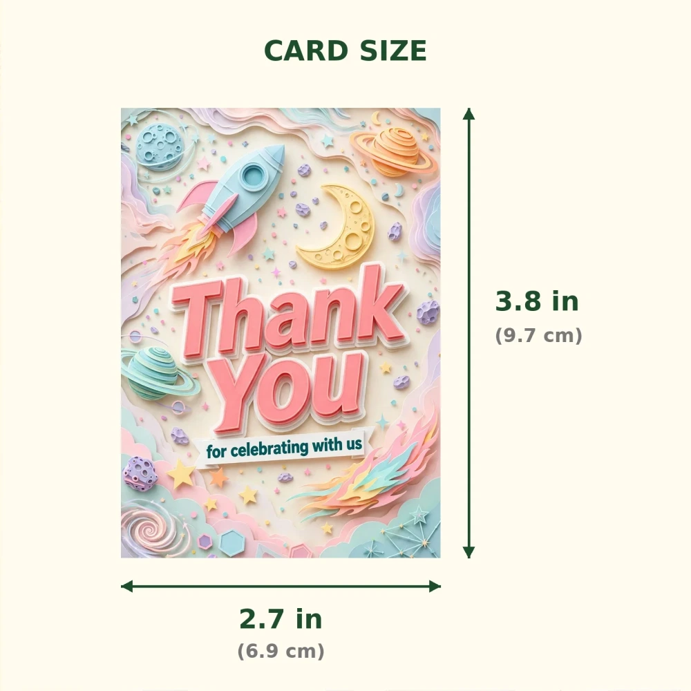 Space Theme Thank You Cards Birthday Party Supplies (PACK OF 30) - 300 GSM Matte Fine Art Cardstock (2.5 x 3.5 Inch) - Premium Party Decor Supply by Party Decor Mall - View 2