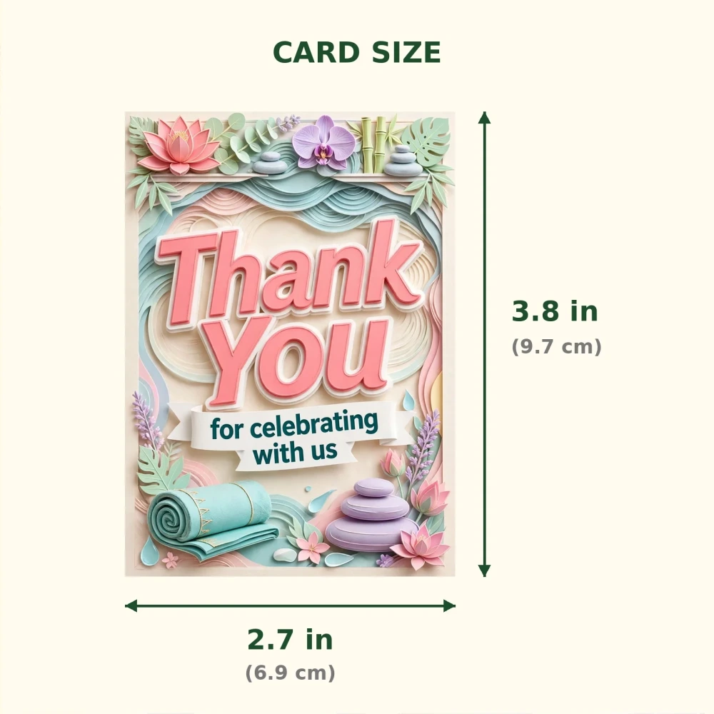 Spa Theme Thank You Cards Birthday Party Supplies (PACK OF 30) - 300 GSM Matte Fine Art Cardstock (2.5 x 3.5 Inch) - Premium Party Decor Supply by Party Decor Mall - View 2