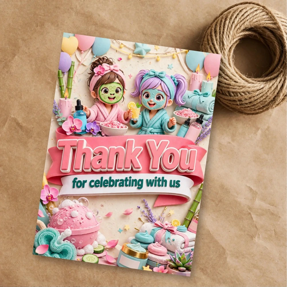 Spa Theme Thank You Cards Birthday Party Supplies (PACK OF 30) - 300 GSM Matte Fine Art Cardstock (2.5 x 3.5 Inch) - Premium Party Decor Supply by Party Decor Mall - View 1