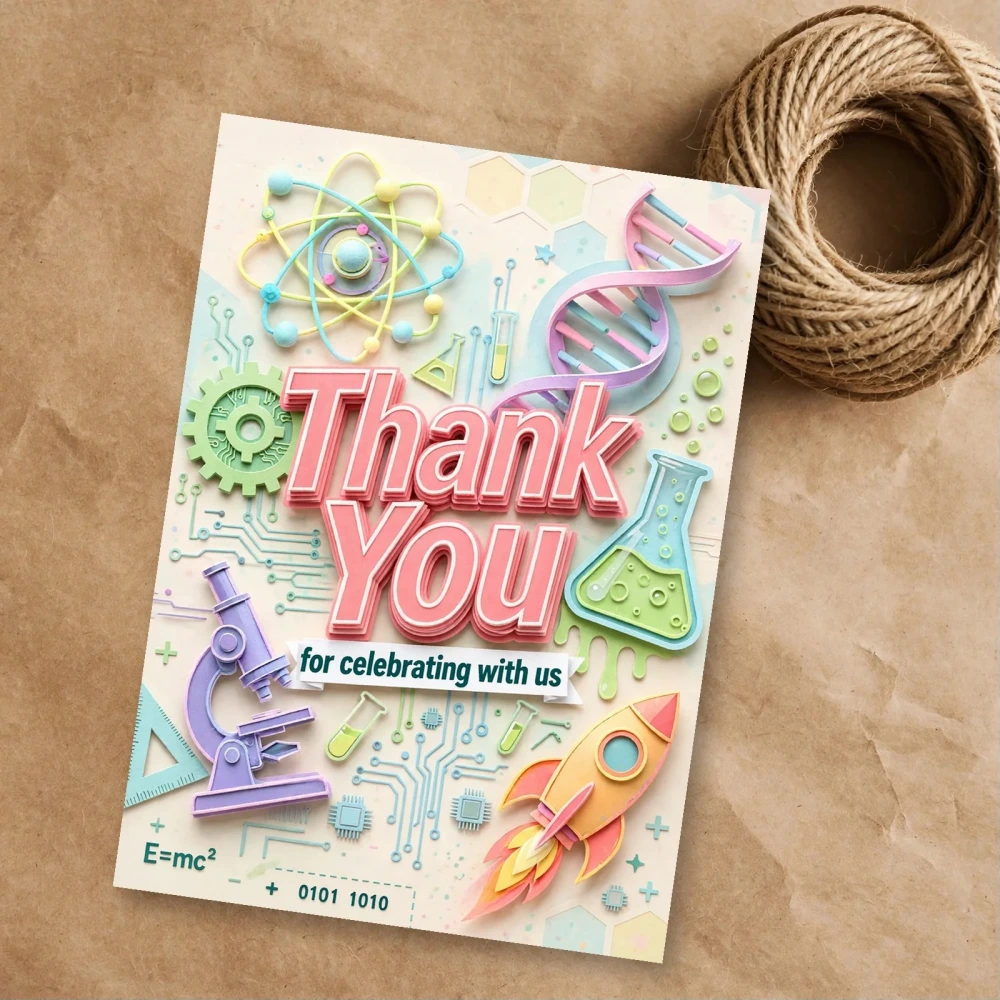 Stem Theme Thank You Cards Birthday Party Supplies (PACK OF 30) - 300 GSM Matte Fine Art Cardstock (2.5 x 3.5 Inch)