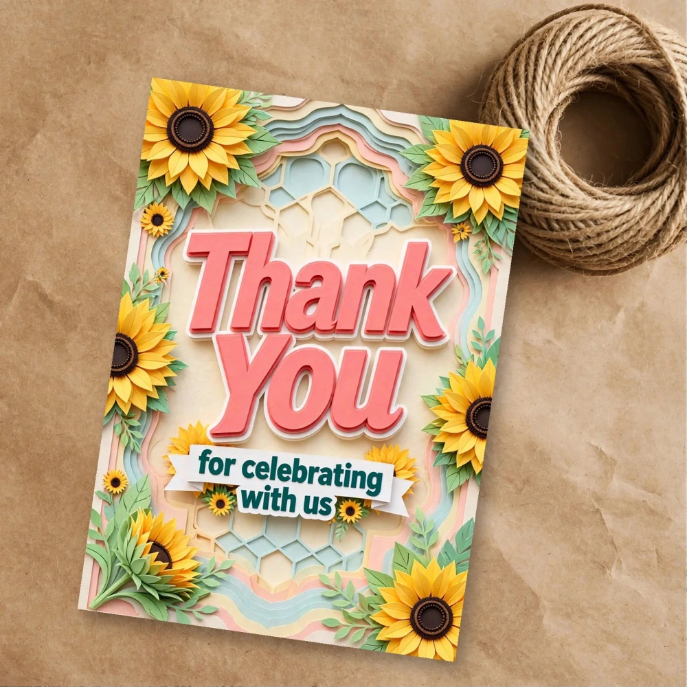 Sunflower Theme Thank You Cards Birthday Party Supplies (PACK OF 30) - 300 GSM Matte Fine Art Cardstock (2.5 x 3.5 Inch) - Premium Party Decor Supply by Party Decor Mall - View 1