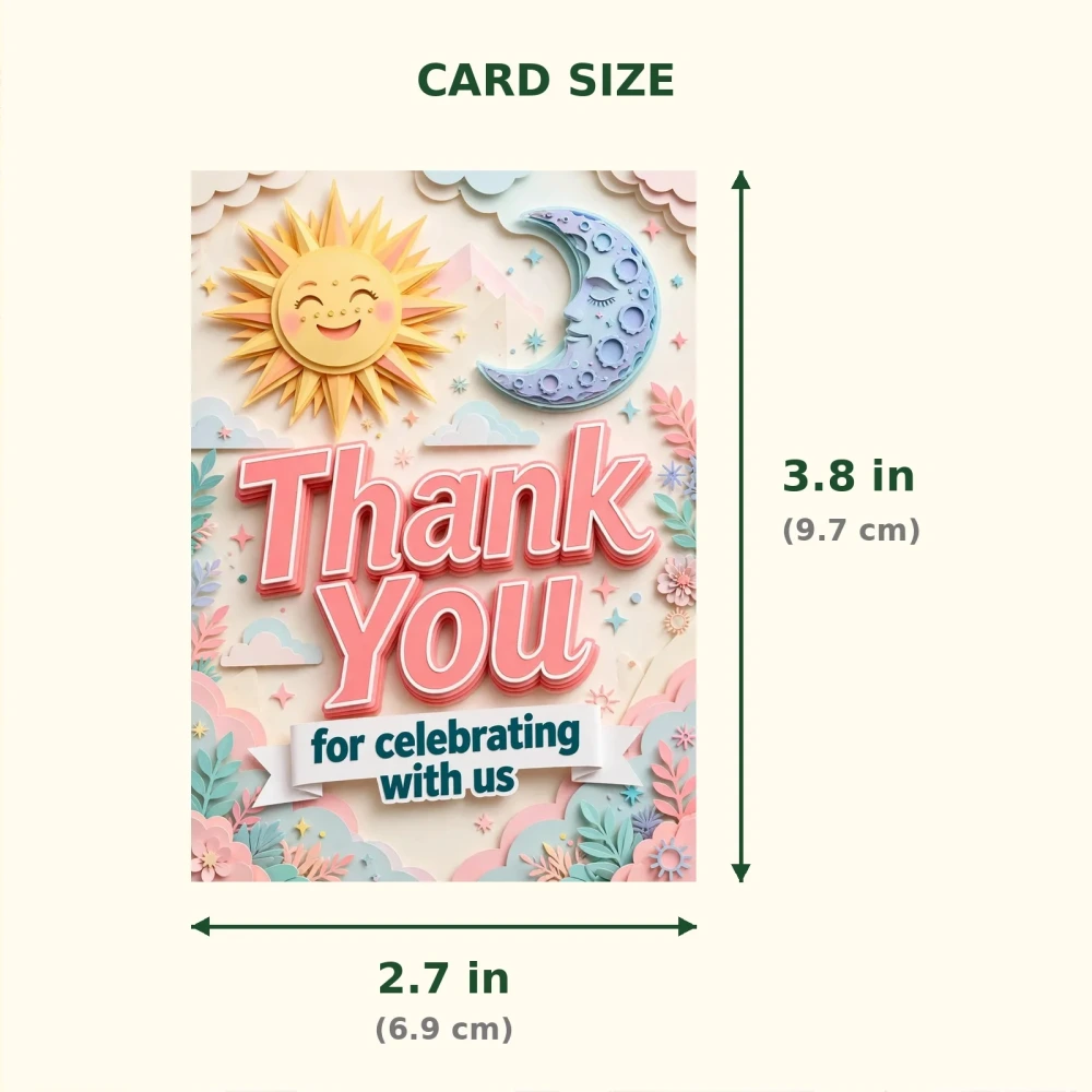 Sun Moon Theme Thank You Cards Birthday Party Supplies (PACK OF 30) - 300 GSM Matte Fine Art Cardstock (2.5 x 3.5 Inch) - Premium Party Decor Supply by Party Decor Mall - View 2