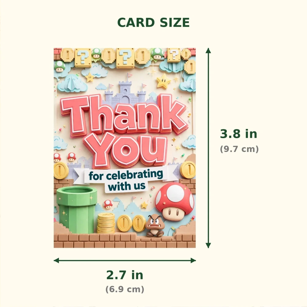 Super Mario Theme Thank You Cards Birthday Party Supplies (PACK OF 30) - 300 GSM Matte Fine Art Cardstock (2.5 x 3.5 Inch) - Premium Party Decor Supply by Party Decor Mall - View 2