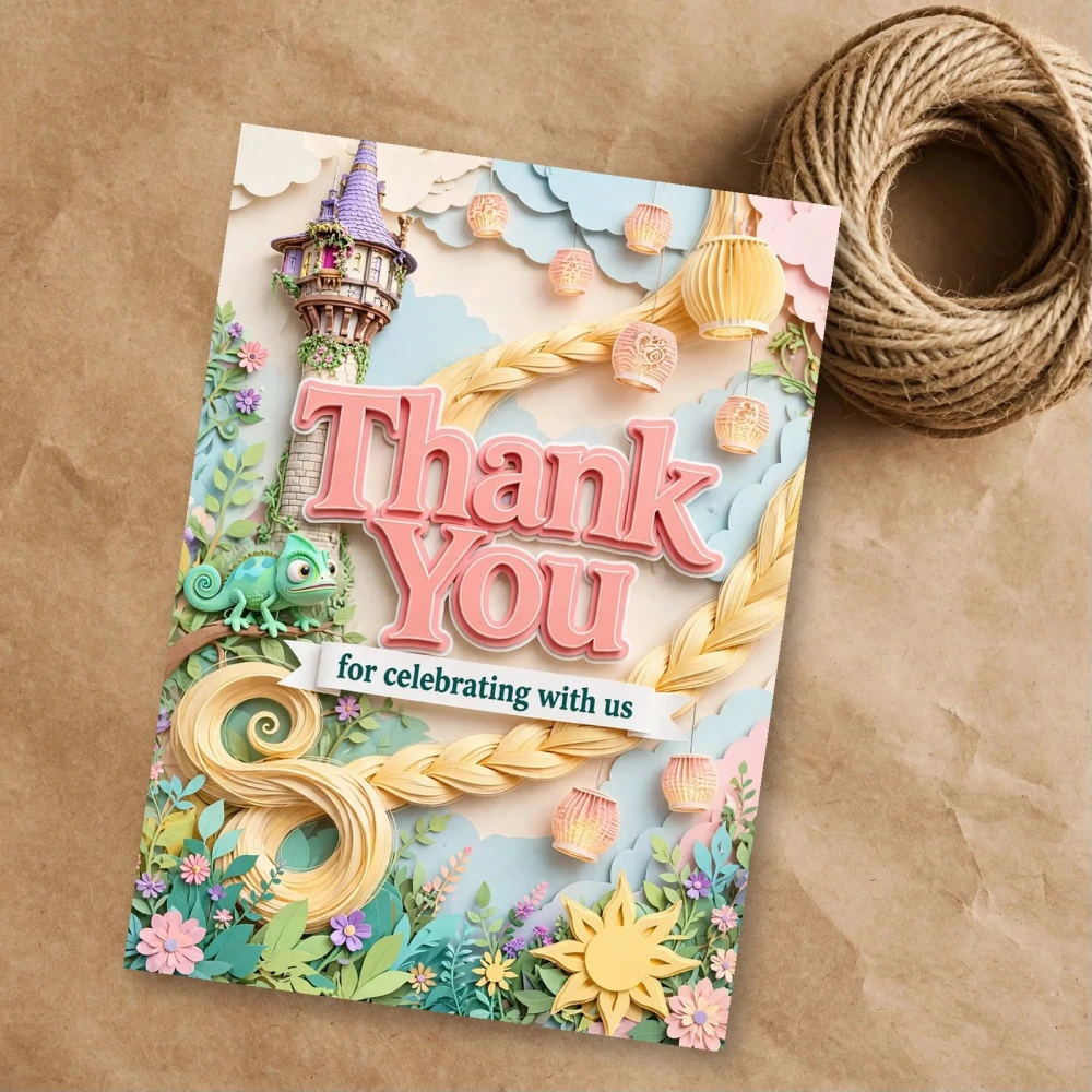 Tangled Theme Thank You Cards Birthday Party Supplies (PACK OF 30) - 300 GSM Matte Fine Art Cardstock (2.5 x 3.5 Inch) - Premium Party Decor Supply by Party Decor Mall - View 1