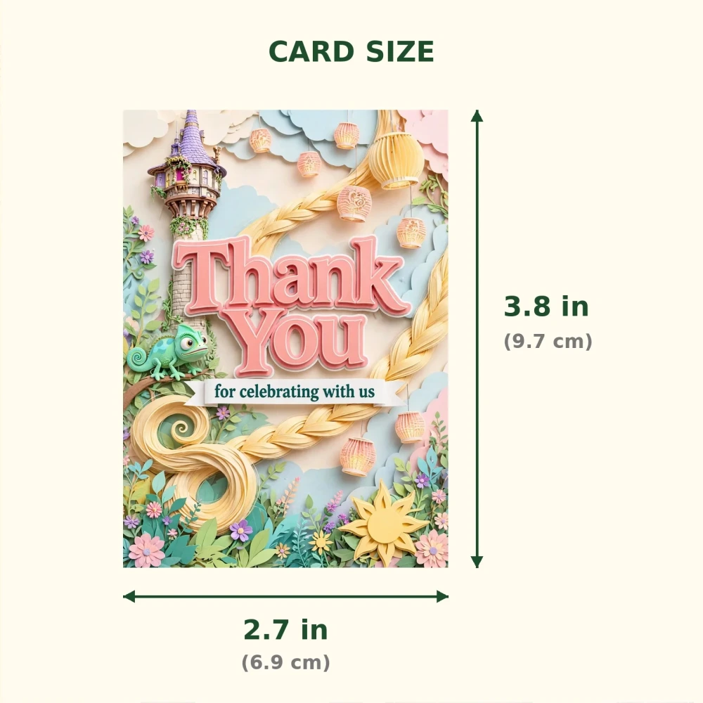 Tangled Theme Thank You Cards Birthday Party Supplies (PACK OF 30) - 300 GSM Matte Fine Art Cardstock (2.5 x 3.5 Inch) - Premium Party Decor Supply by Party Decor Mall - View 2
