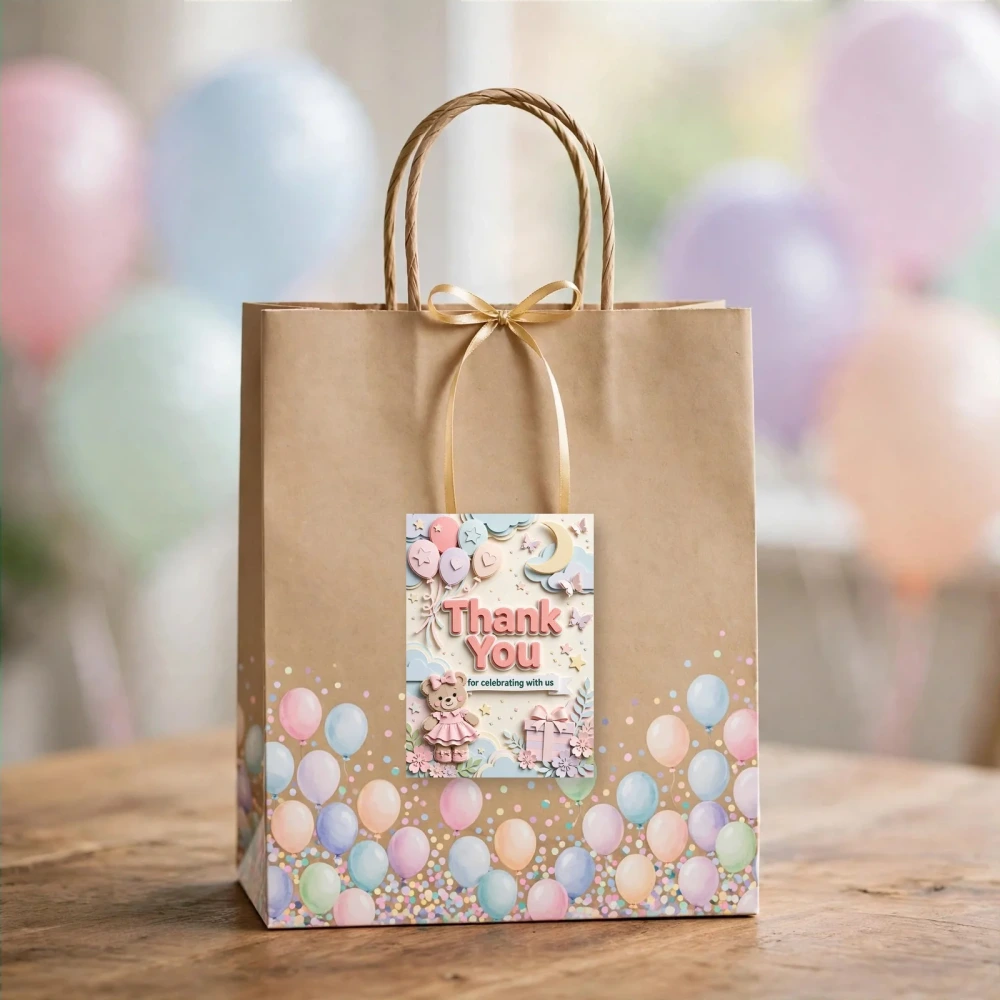 Teddy Bear Girl Theme Thank You Cards Birthday Party Supplies (PACK OF 30) - 300 GSM Matte Fine Art Cardstock (2.5 x 3.5 Inch) - Premium Party Decor Supply by Party Decor Mall - View 4