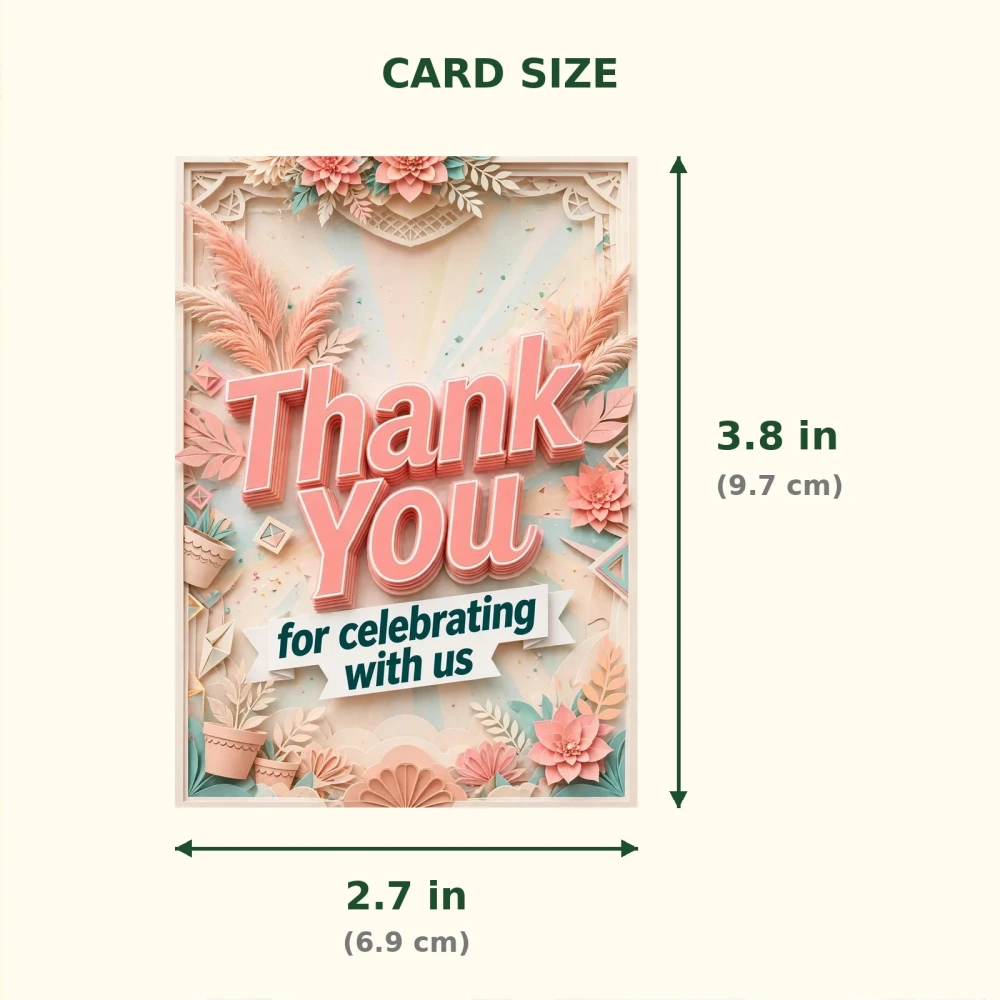 Terracotta Theme Thank You Cards Birthday Party Supplies (PACK OF 30) - 300 GSM Matte Fine Art Cardstock (2.5 x 3.5 Inch) - Premium Party Decor Supply by Party Decor Mall - View 2