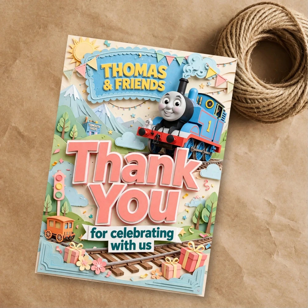 Thomas The Tank Engine Theme Thank You Cards Birthday Party Supplies (PACK OF 30) - 300 GSM Matte Fine Art Cardstock (2.5 x 3.5 Inch) - Premium Party Decor Supply by Party Decor Mall - View 1