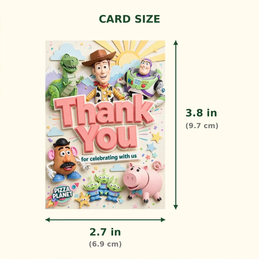 Toy Story Theme Thank You Cards Birthday Party Supplies (PACK OF 30) - 300 GSM Matte Fine Art Cardstock (2.5 x 3.5 Inch) - Premium Party Decor Supply by Party Decor Mall - View 2