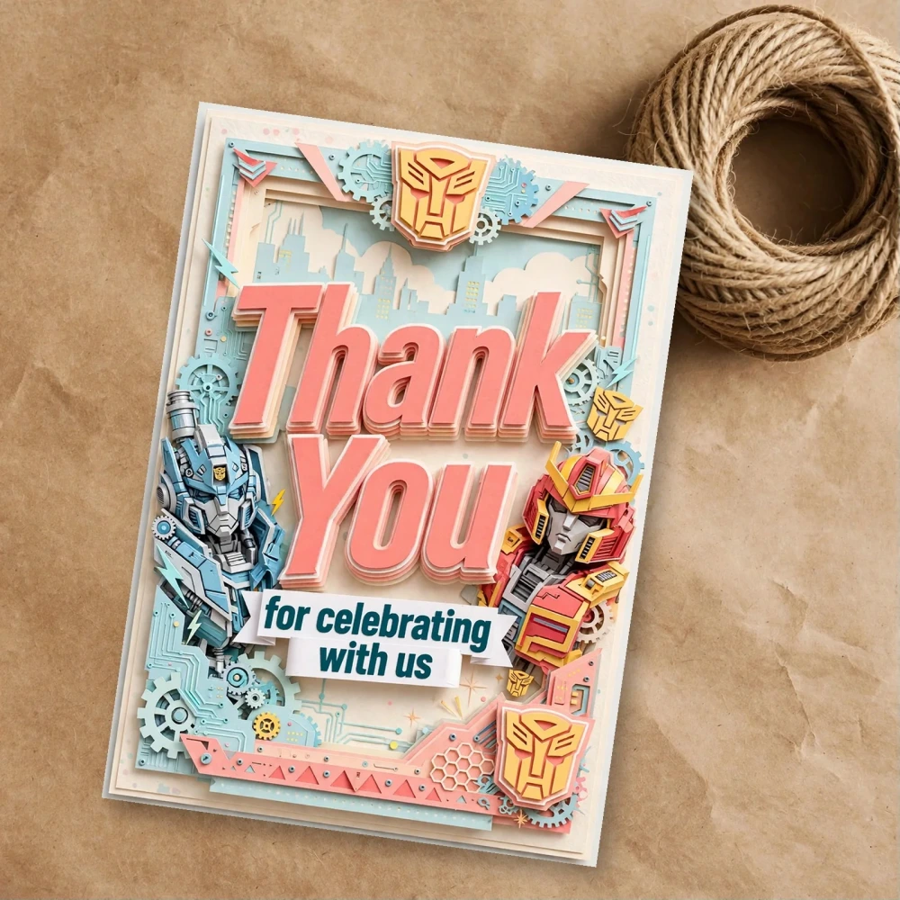 Transformers Theme Thank You Cards Birthday Party Supplies (PACK OF 30) - 300 GSM Matte Fine Art Cardstock (2.5 x 3.5 Inch) - Premium Party Decor Supply by Party Decor Mall - View 1