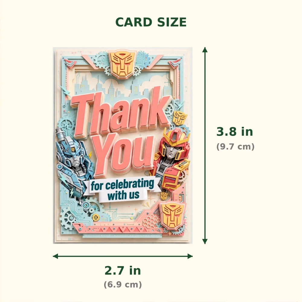 Transformers Theme Thank You Cards Birthday Party Supplies (PACK OF 30) - 300 GSM Matte Fine Art Cardstock (2.5 x 3.5 Inch) - Premium Party Decor Supply by Party Decor Mall - View 2