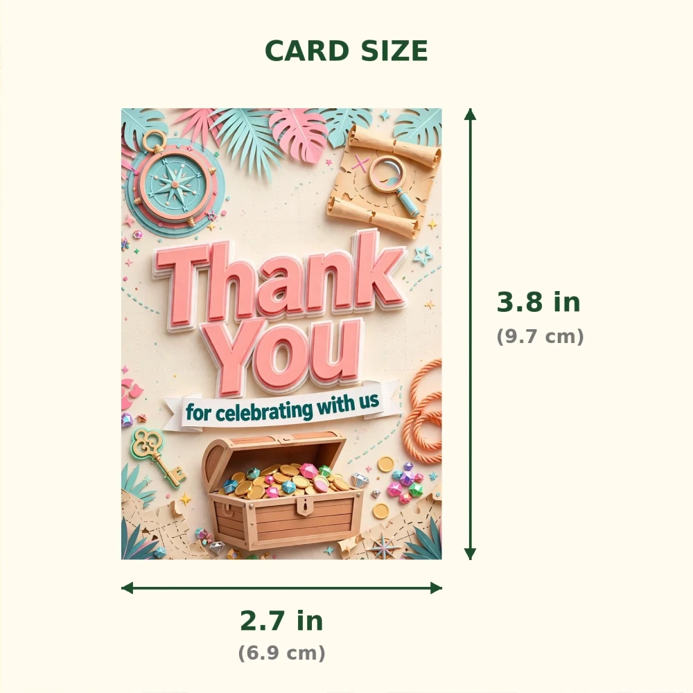 Treasure Hunt Theme Thank You Cards Birthday Party Supplies (PACK OF 30) - 300 GSM Matte Fine Art Cardstock (2.5 x 3.5 Inch) - Premium Party Decor Supply by Party Decor Mall - View 2