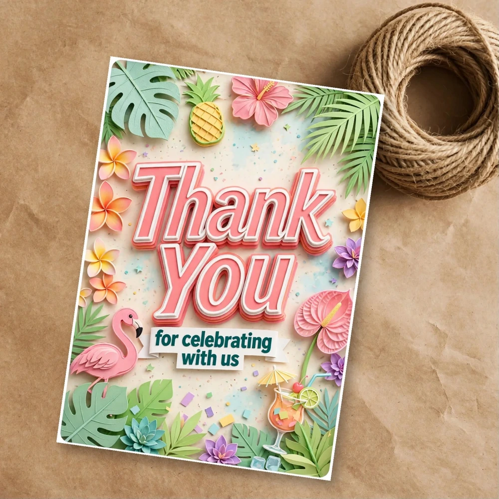 Tropical Party Theme Thank You Cards Birthday Party Supplies (PACK OF 30) - 300 GSM Matte Fine Art Cardstock (2.5 x 3.5 Inch) - Premium Party Decor Supply by Party Decor Mall - View 1