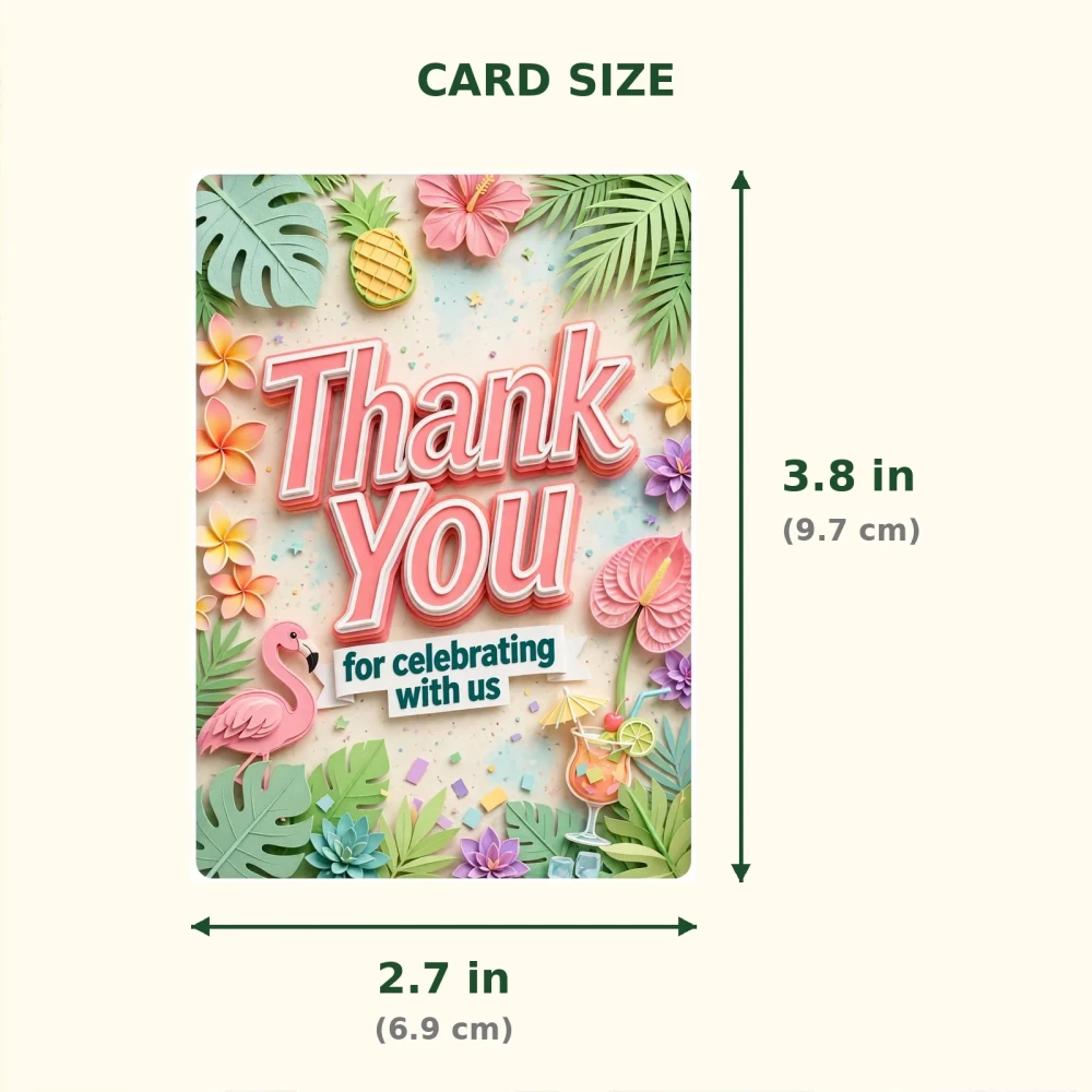 Tropical Party Theme Thank You Cards Birthday Party Supplies (PACK OF 30) - 300 GSM Matte Fine Art Cardstock (2.5 x 3.5 Inch) - Premium Party Decor Supply by Party Decor Mall - View 2