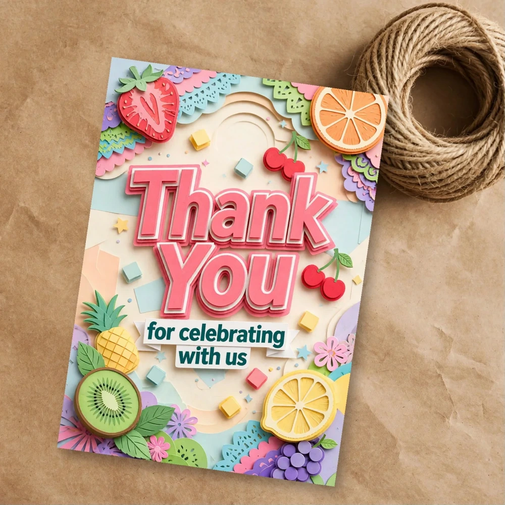 Tuti Fruity Theme Thank You Cards Birthday Party Supplies (PACK OF 30) - 300 GSM Matte Fine Art Cardstock (2.5 x 3.5 Inch) - Premium Party Decor Supply by Party Decor Mall - View 1