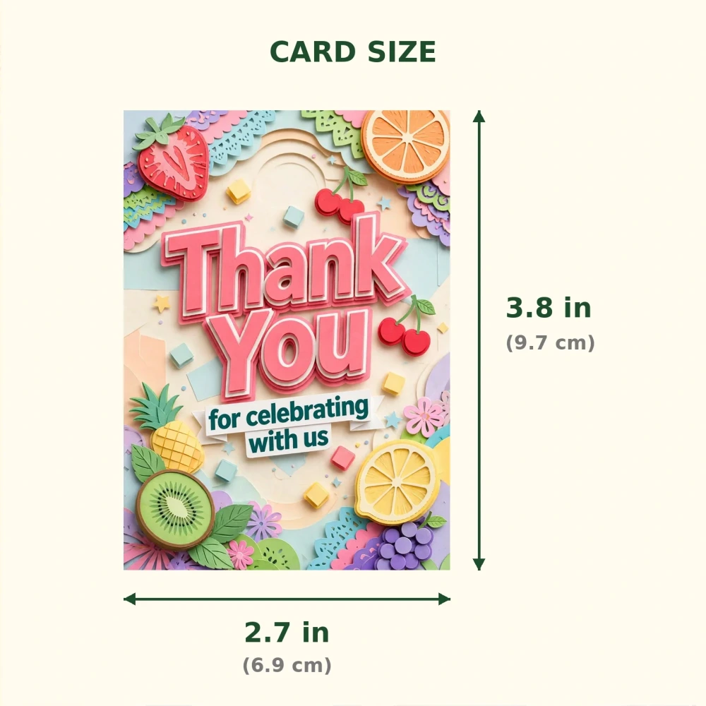 Tuti Fruity Theme Thank You Cards Birthday Party Supplies (PACK OF 30) - 300 GSM Matte Fine Art Cardstock (2.5 x 3.5 Inch) - Premium Party Decor Supply by Party Decor Mall - View 2