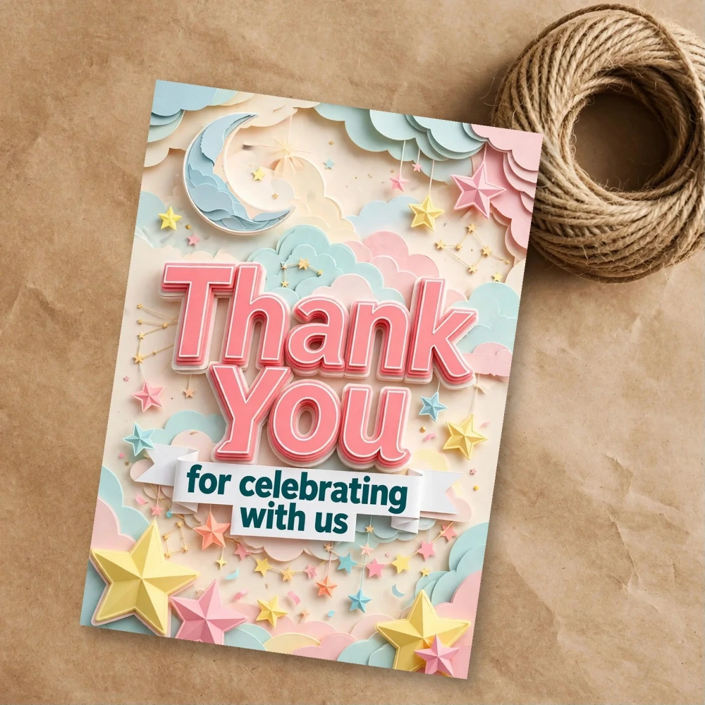 Twinkle Twinkle Little Star Theme Thank You Cards Birthday Party Supplies (PACK OF 30) - 300 GSM Matte Fine Art Cardstock (2.5 x 3.5 Inch)